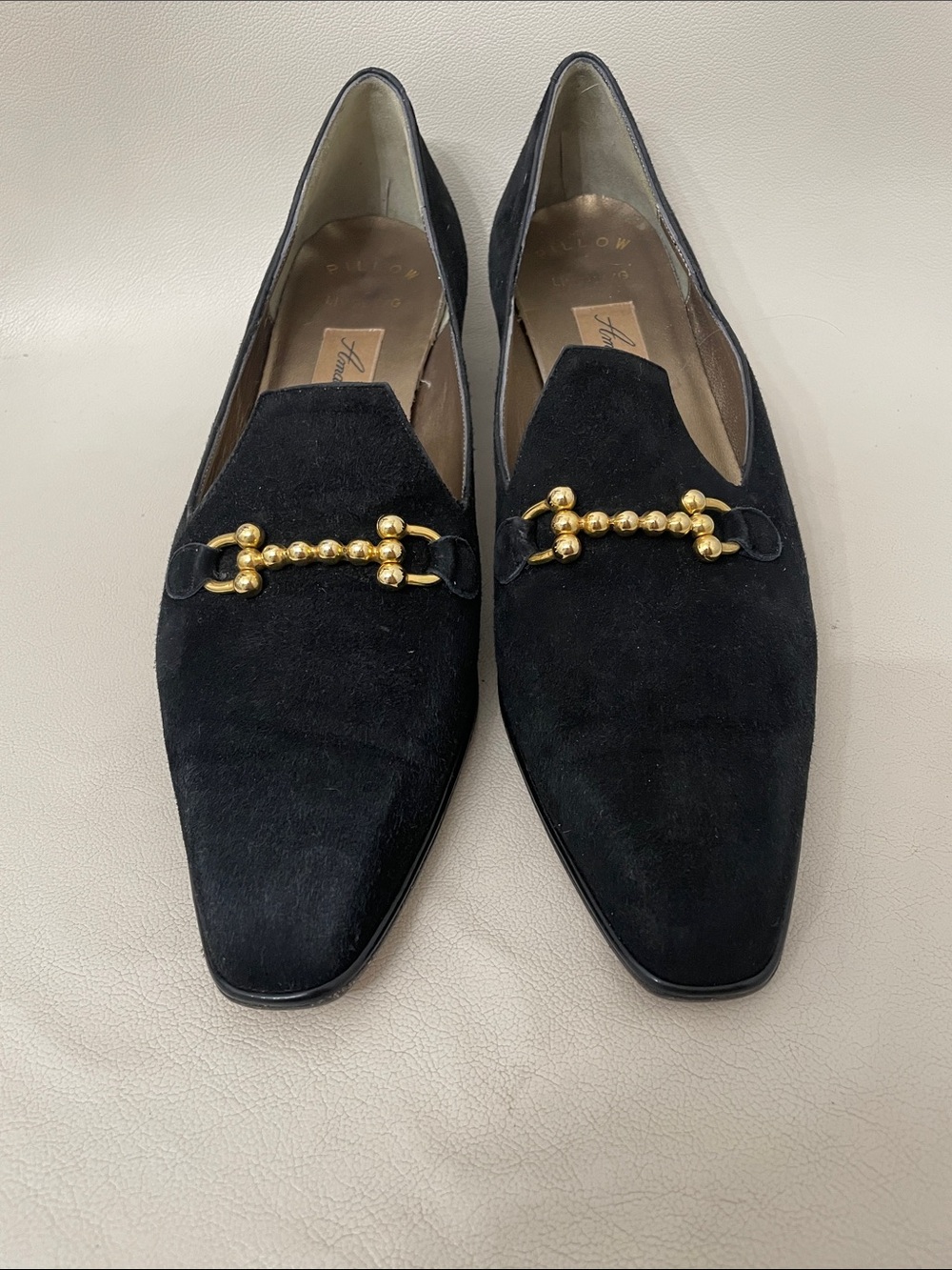 Amalfi Black Suede Women's Slip-On Vintage Loafers with Gold Bead Accent - 9